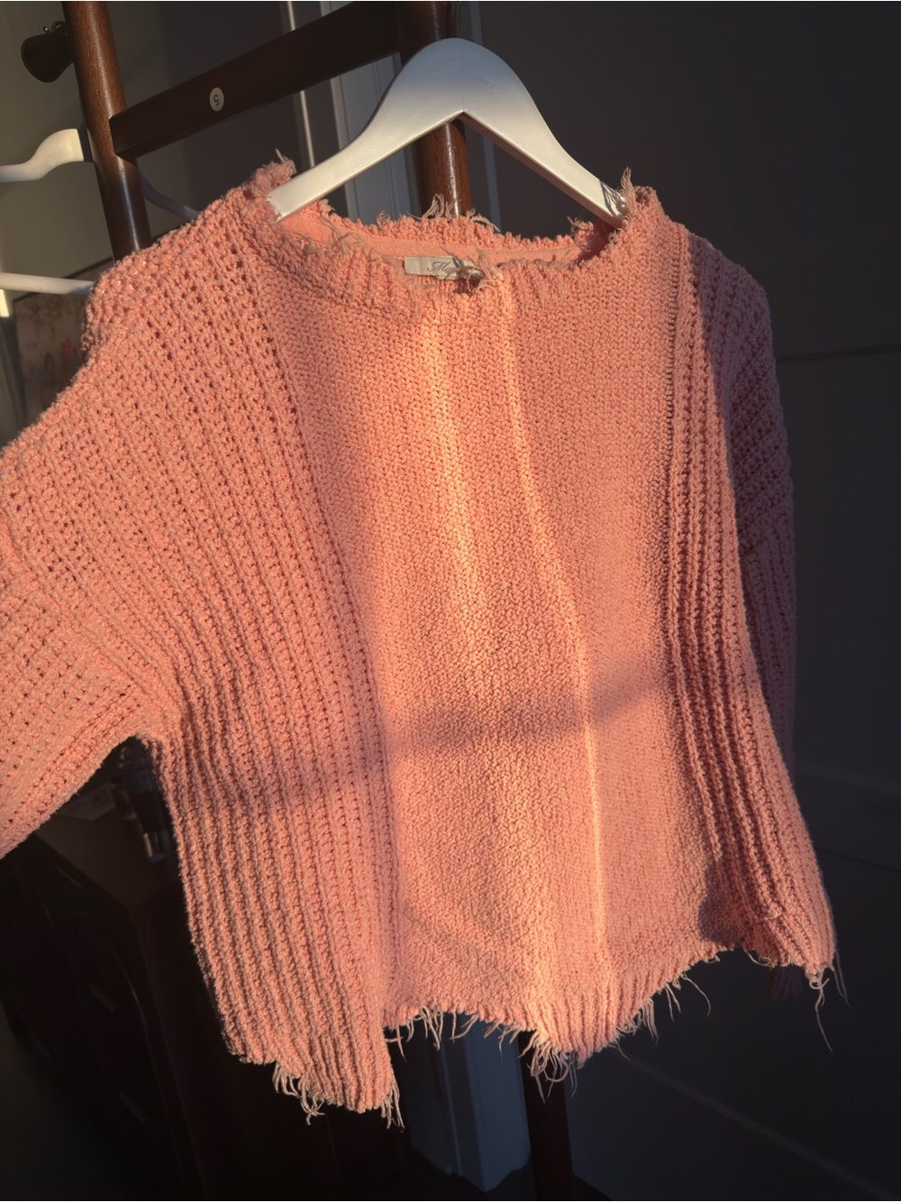 Mavi Frayed Hem Crewneck Sweater — Blush Pink